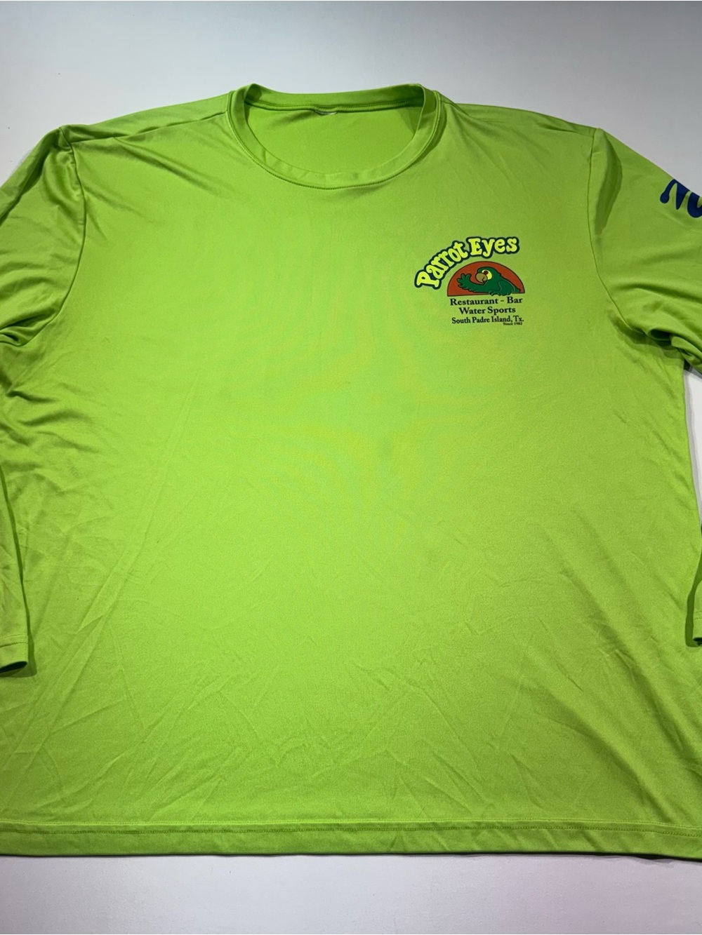 Parrot Eyes Restaurant-Bar & Water Sports LS Performance T-Shirt, Lime Green,2XL